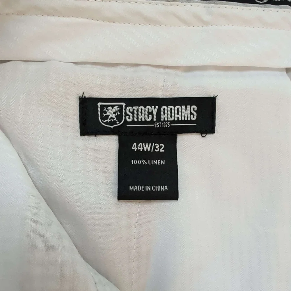 Stacy Adams Linen Dress Pants Mens 44x32 Tan White Houndstooth Flat Front Slacks